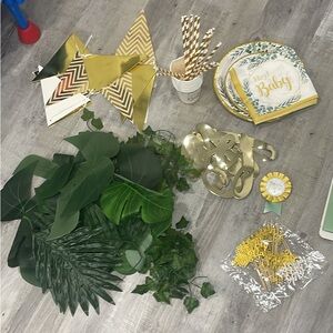 Gold and Green Baby Shower Party Supplies Set